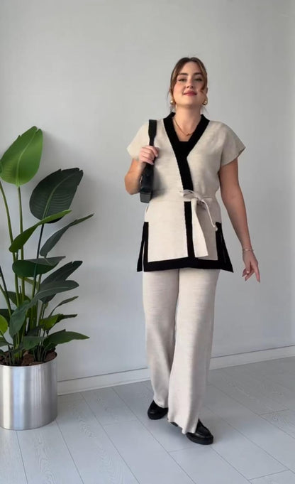 Ensemble 3 pièces élégant – Pantalon, Cumono & Cinture