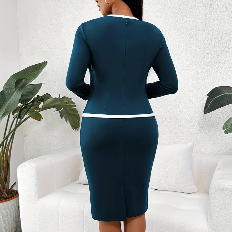 Robe de bureau moulante à col carré et manches mi-longues pour femme