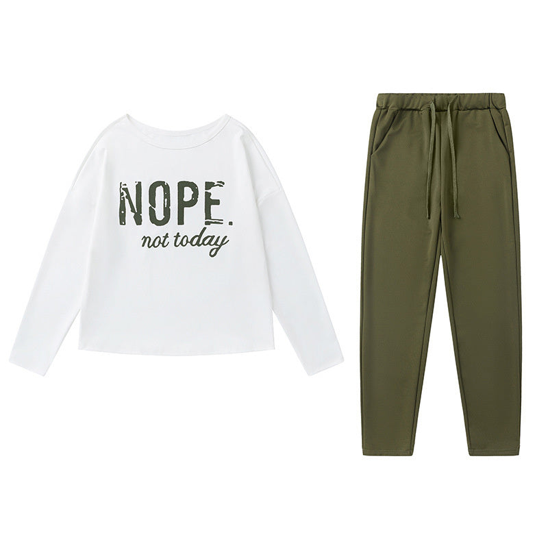 Ensemble haut à manches longues et pantalon à épaules dénudées pour femme – Tenue décontractée à imprimé « NOPE Not Today » pour le printemps et l'automne