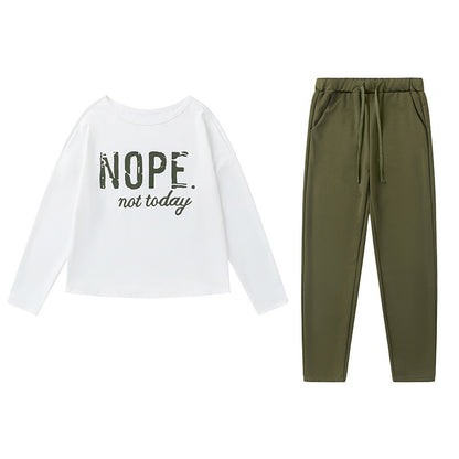 Ensemble haut à manches longues et pantalon à épaules dénudées pour femme – Tenue décontractée à imprimé « NOPE Not Today » pour le printemps et l'automne