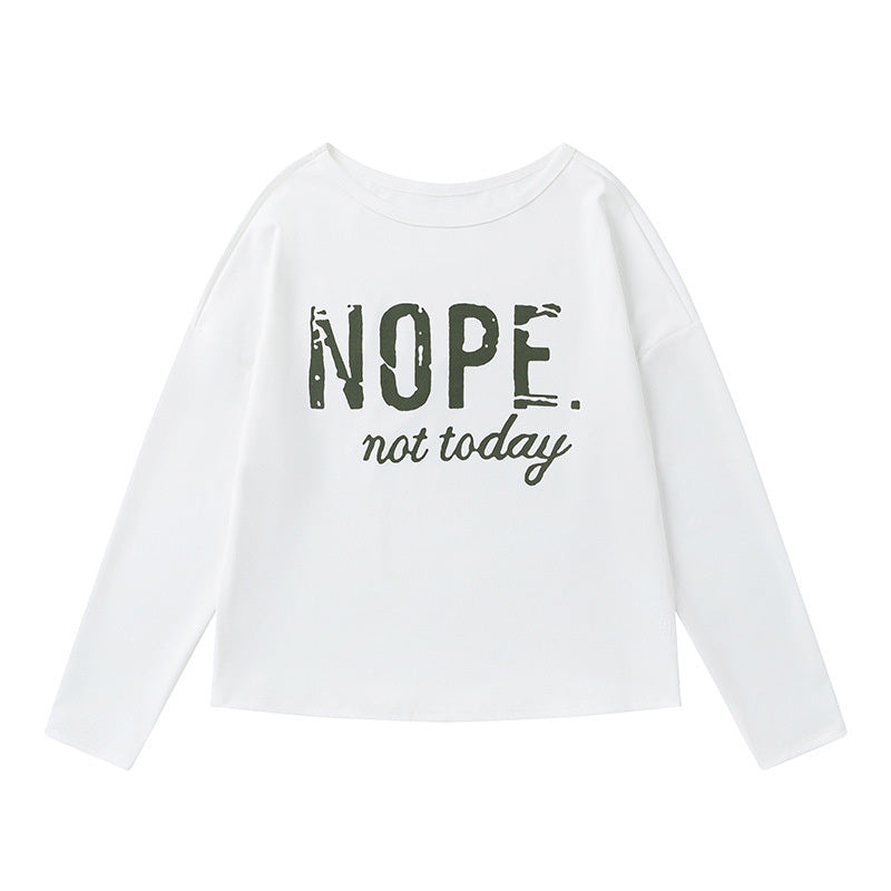 Ensemble haut à manches longues et pantalon à épaules dénudées pour femme – Tenue décontractée à imprimé « NOPE Not Today » pour le printemps et l'automne