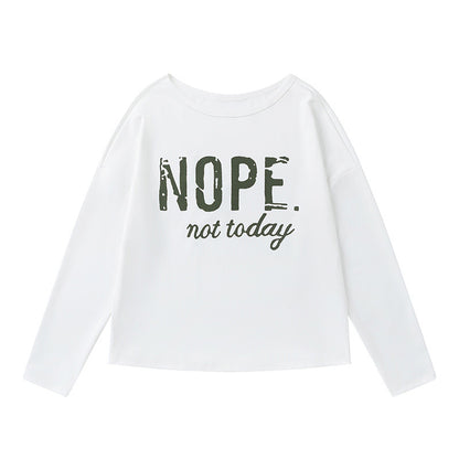 Ensemble haut à manches longues et pantalon à épaules dénudées pour femme – Tenue décontractée à imprimé « NOPE Not Today » pour le printemps et l'automne
