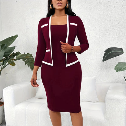 Robe de bureau moulante à col carré et manches mi-longues pour femme