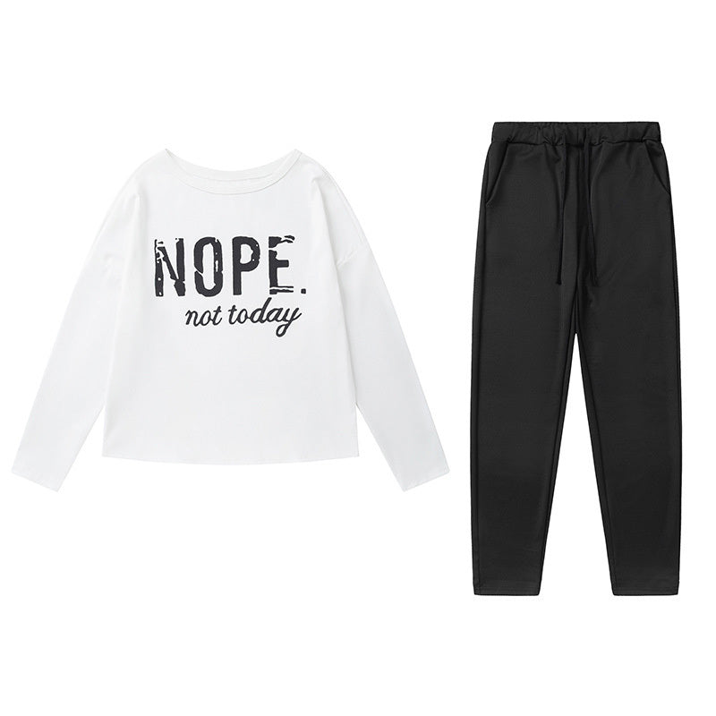 Ensemble haut à manches longues et pantalon à épaules dénudées pour femme – Tenue décontractée à imprimé « NOPE Not Today » pour le printemps et l'automne
