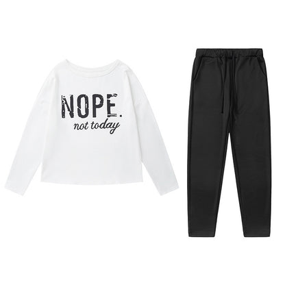 Ensemble haut à manches longues et pantalon à épaules dénudées pour femme – Tenue décontractée à imprimé « NOPE Not Today » pour le printemps et l'automne